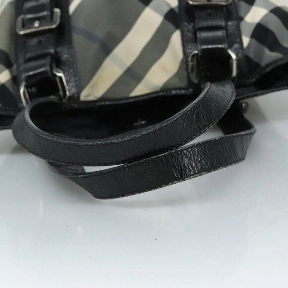 BURBERRY Nova Check Tote Bag PVC Enamel Gray Black Auth 111120 - Picture 8 of 16